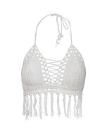 Biquíni branco de franjas entrelaçadas - Sem copa - Sem aros - Laço - Design sexy