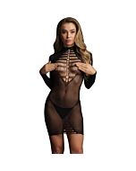 Vestido de Rede com Decote - Preto