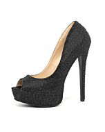 Leg Avenue bomba toe glamourosa cetim preto pio com strass