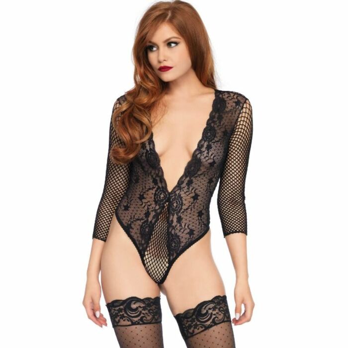 Leg avenue teddy media manga cuerpo de red negro talla unica