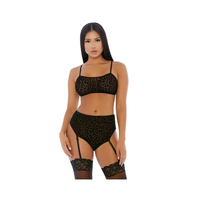 Lustful leopardo cami lingerie set negro