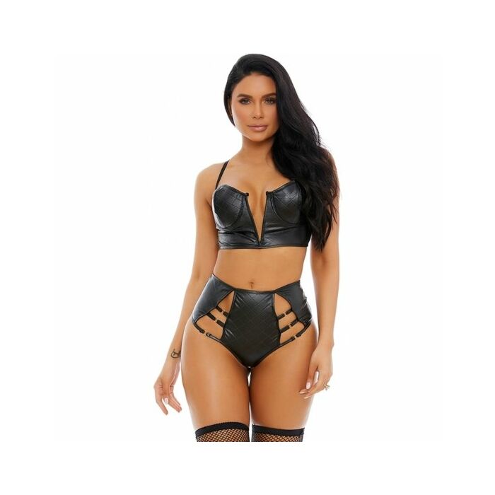 Stitched with lust quilted lingerie  conjunto negro