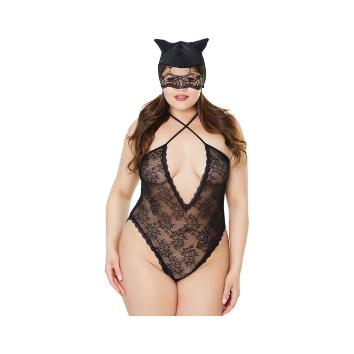 Body de renda com alças cruzadas - preto