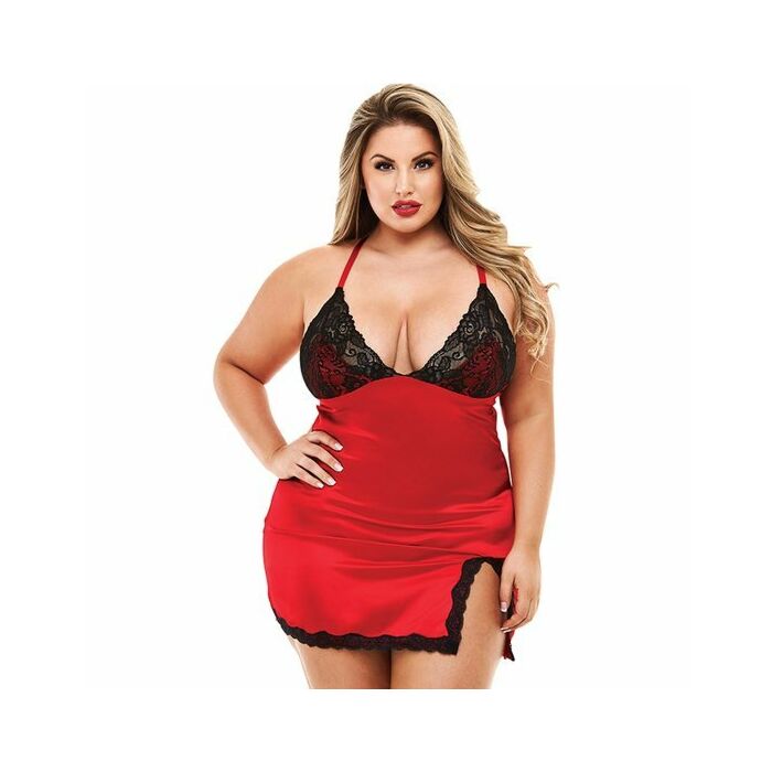 2pc lace & satin chemise with panty - picardias rojo