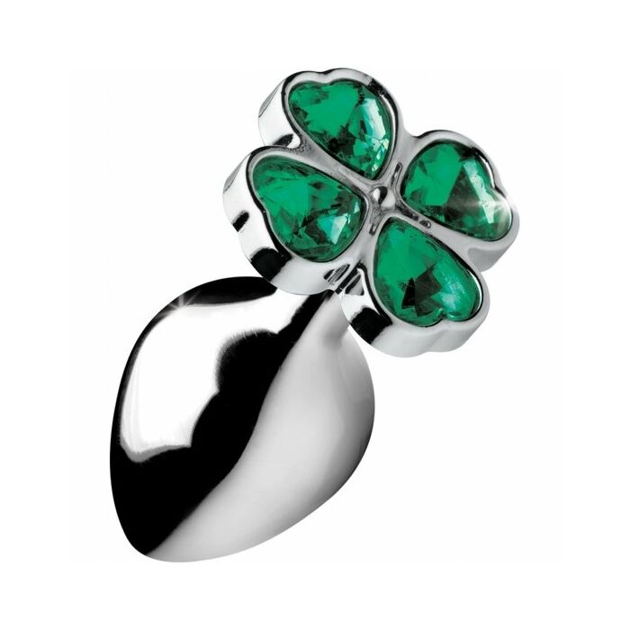 Lucky clover gem -plug anal medio, trebol plata