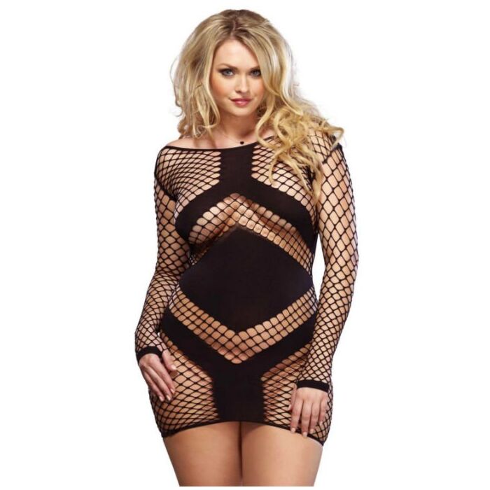 Leg Avenue mini vestido de manga comprida vermelha e preta