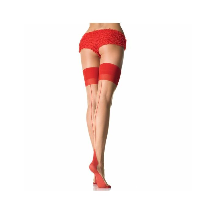 Leg avenue medias con tacon cubano y costura trasera roja