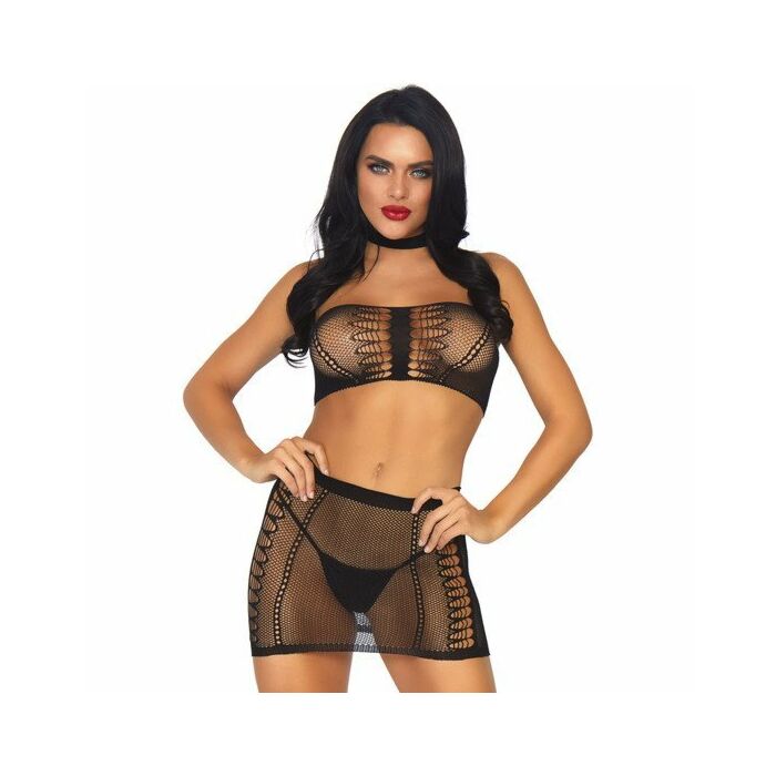 Conjunto top y falda de red - negro