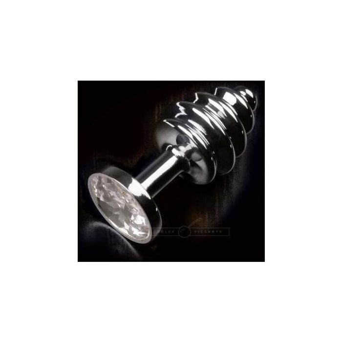 plugue anal prata com nervuras joalharia / diamante