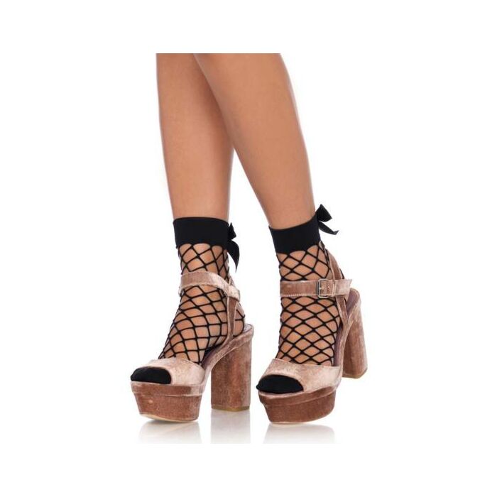 Meias arrastão com laço - preto