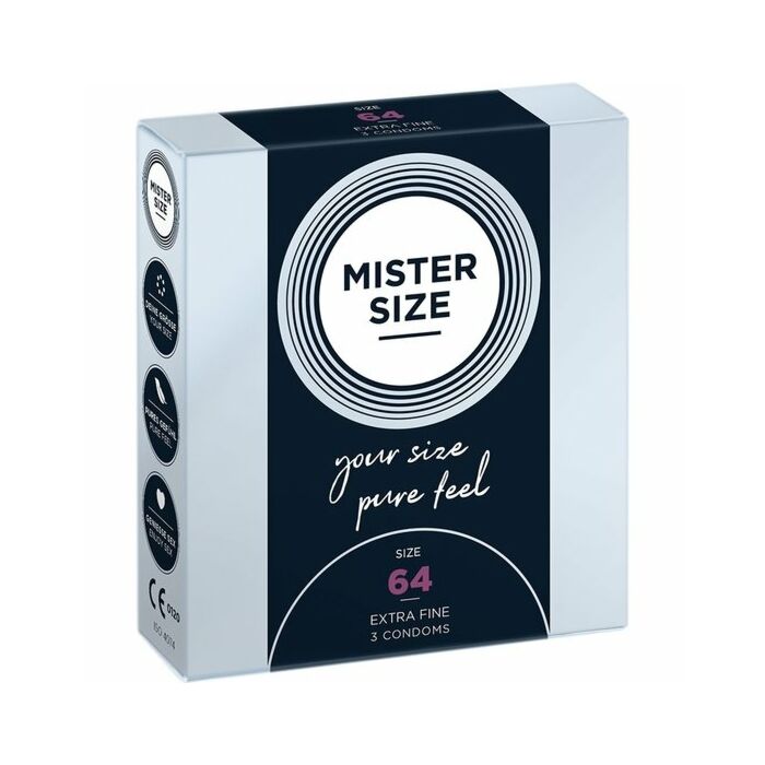Mister tamanho 64 (3 unidades) - preservativos natural, látex