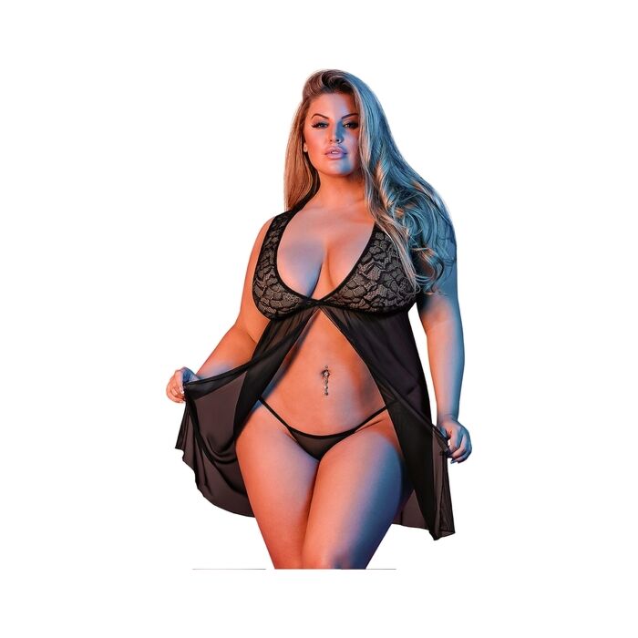 Sexytime - babydoll de abertura frontal - preta