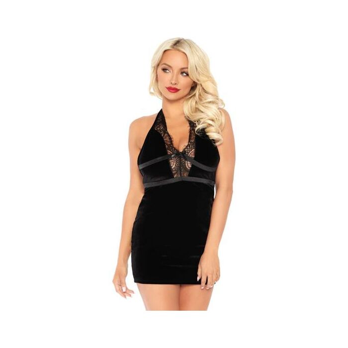 Vestido velvet con cuello halter - negro