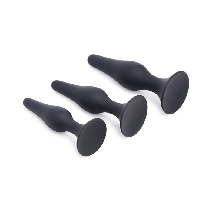 Conjunto de treino anal de silicone com pinça tripla - preto