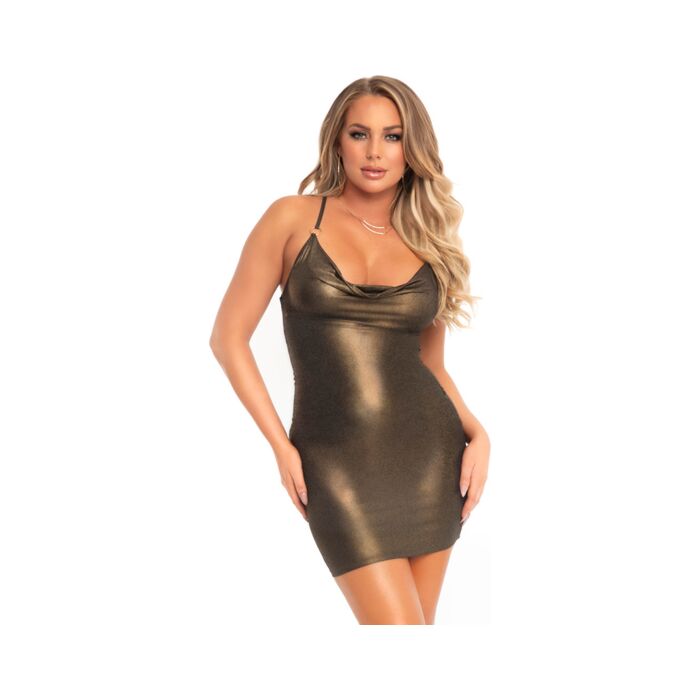 Vestido brilhante com decote drapeado - ouro