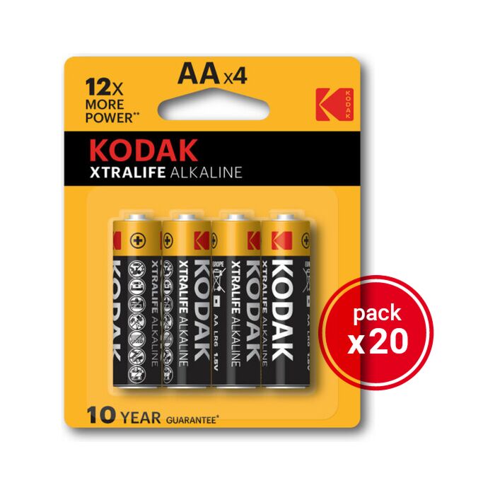 Kodak xtralife alcalina aa - 20 embalagens de 4uds