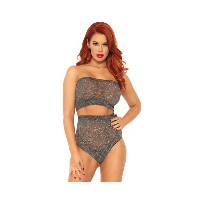 Lurex spandex conjunto top y braguita negro/plata