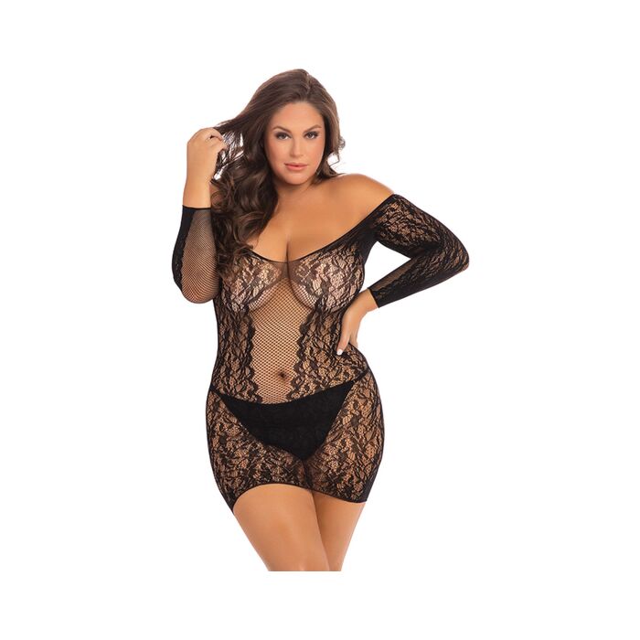 Minivestido recatado de manga comprida - preto