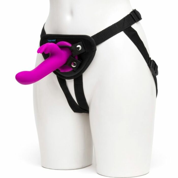 Happy rabbit rechargeable vibrating strap on harness set