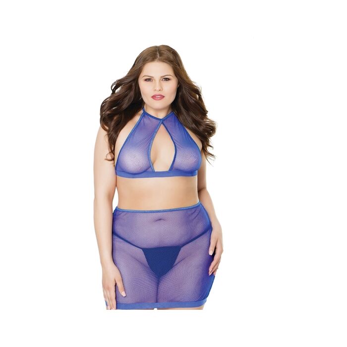 Top e saia meia arrastão - roxo