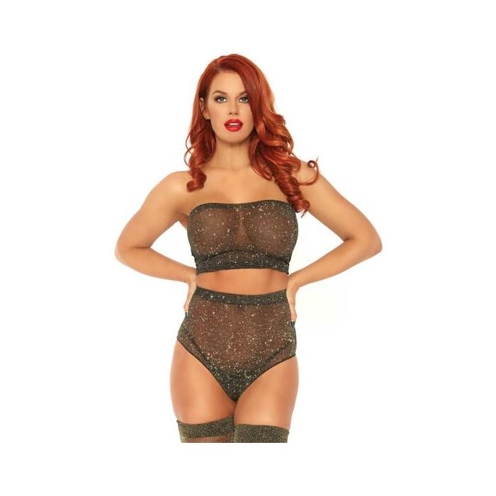 Lurex spandex conjunto top y braguita negro/oro