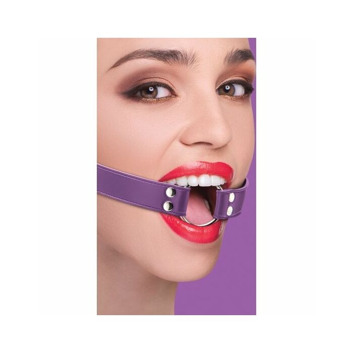 gag Ouch com cintos de couro roxo
