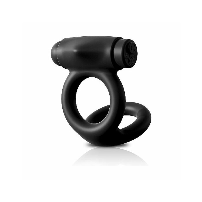 Anillo para pene y testículos de silicona con vibrador - negro