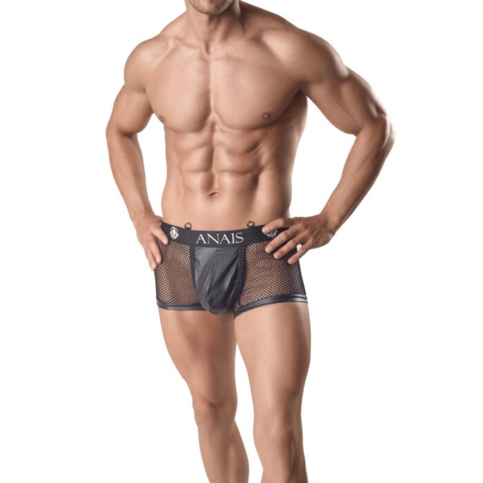 Anais Men Ares Boxer L - Boxer preto de rede e couro