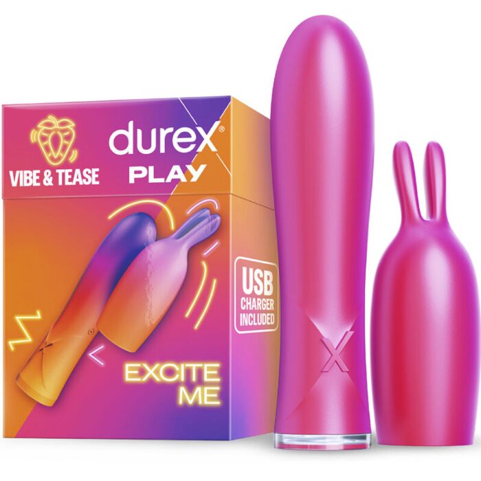 Durex Vibe & Tease - Vibrador Coelhinho Multivelocidade - Resistente à Água - Recarregável por USB