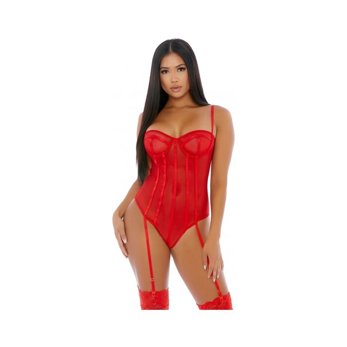 Conjunto de lingerie transparente com anel O vermelho - Sheer Up Mesh
