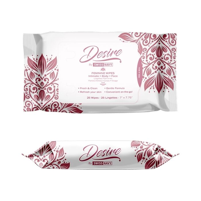 Embalagem de 6 expositores Swiss Navy Desire
Embalagem de 25 lenços íntimos femininos sem perfume.