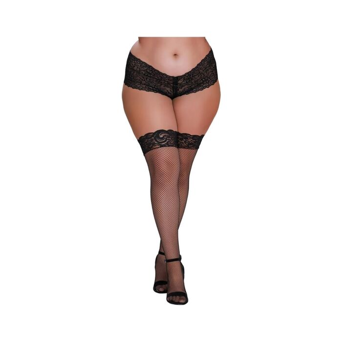 Meias de rede até à coxa preto da Dreamgirls - Lingerie sexy para mulheres