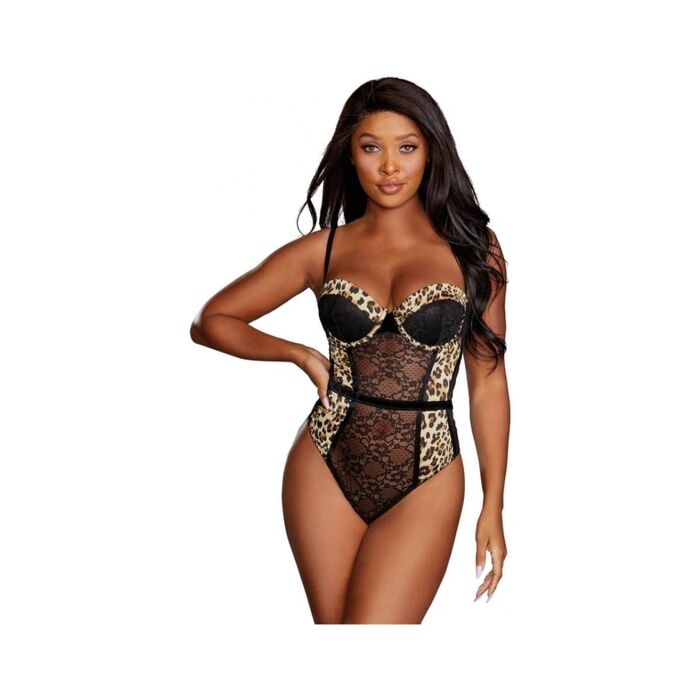 Body de peluche - leopardo preto | Lingerie sexy para mulheres | Dreamgirls