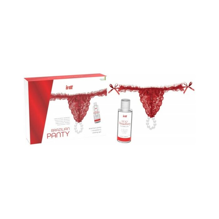 Calcinha brasileira vermelha + Gel deslizante de morango - Lingerie sensual e gel lubrificante - Sexo anal, oral, vaginal - Estimulante - Envio discreto