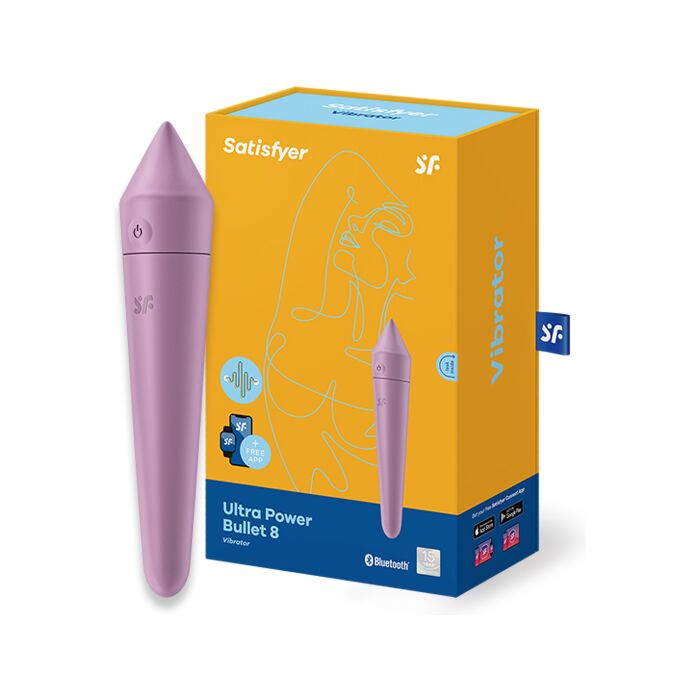 Satisfyer Ultra Power Bullet 8 com App - Roxo | Brinquedo erótico de silicone com bluetooth e 12 programas de vibração