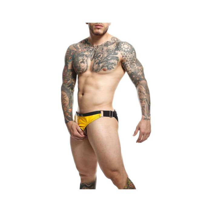 DNGEON Cockring Jockstrap Amarelo - Cintura de Couro - Sex Shop