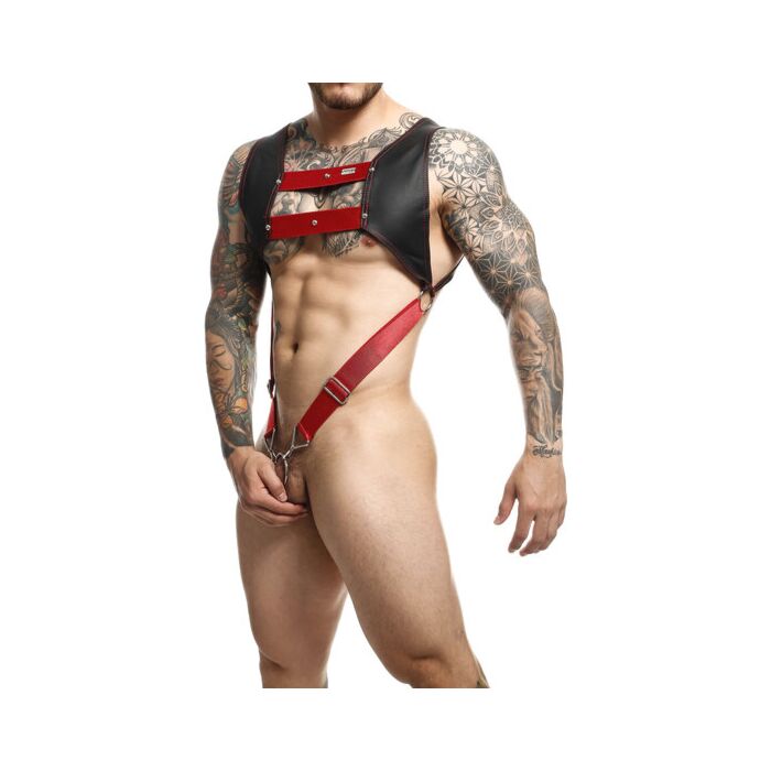 DNGEON Top Cockring Harness - Vermelho