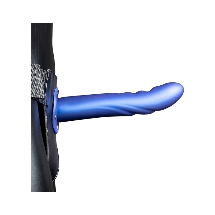 Ouch - Arnês Strap-On Curvo Texturizado - Azul Metalizado