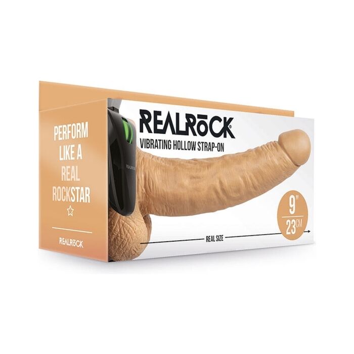 Realrock-Strap-On Oco Vibratório com Testículos - 9''/23 cm