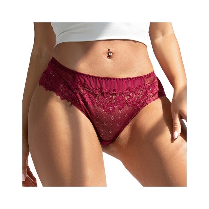 Calcinha de renda floral sexy vermelho vinho