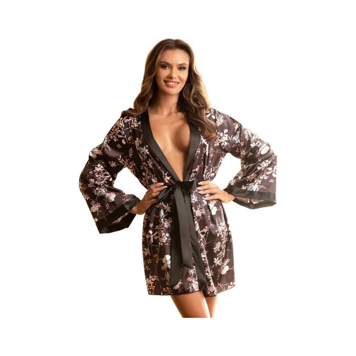 L-xl robe de seda de manga comprida estampada com tanga - Composição 95% poliéster + 5% elastano.