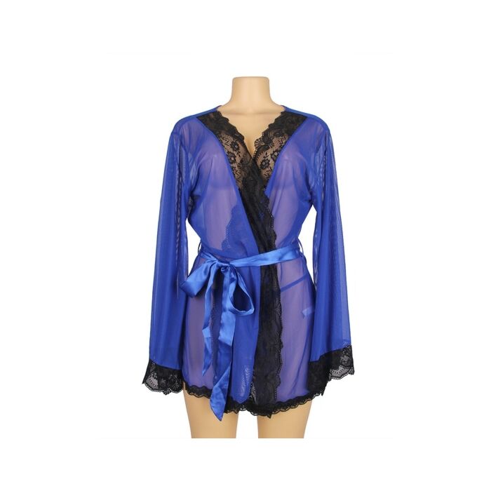 Traje de malha azul de manga comprida com cinto - Lingerie erótica - Sex Shop
