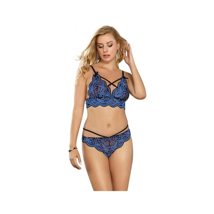 Conjunto Sutiã e Calcinha Cruzados Azul - Sex Shop