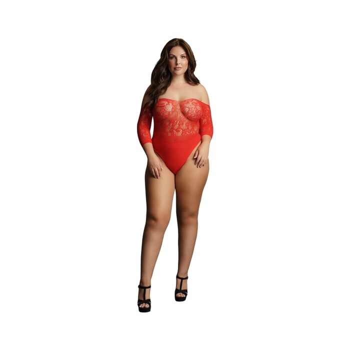 Le Desir Crotchless Rhinestone Teddy - Vermelho