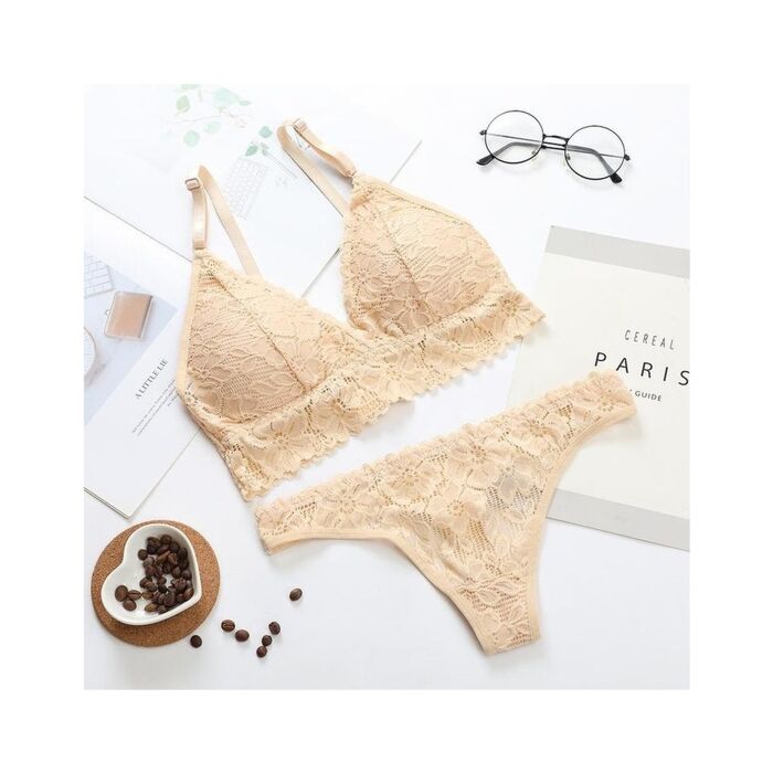 Conjunto Sutiã e Calcinha Floral Transparências Nude