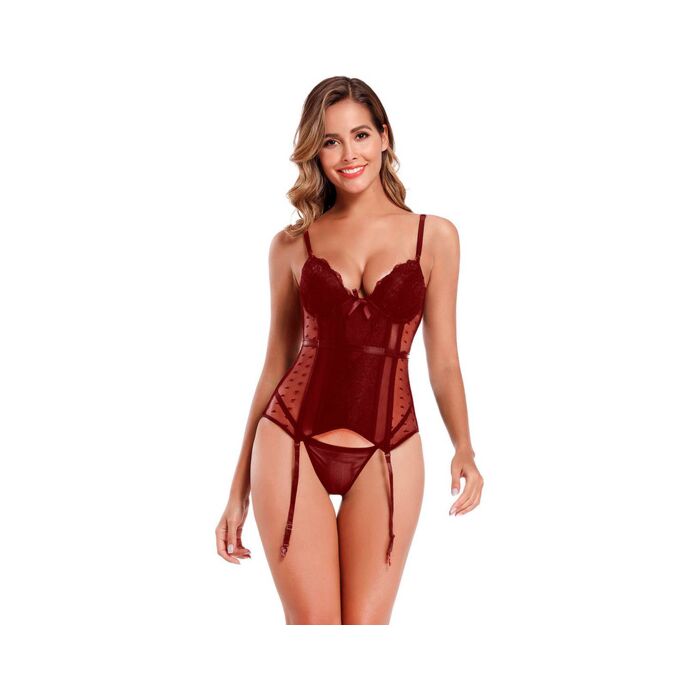 Corset de luxo vermelho em renda de cetim - Sex Shop