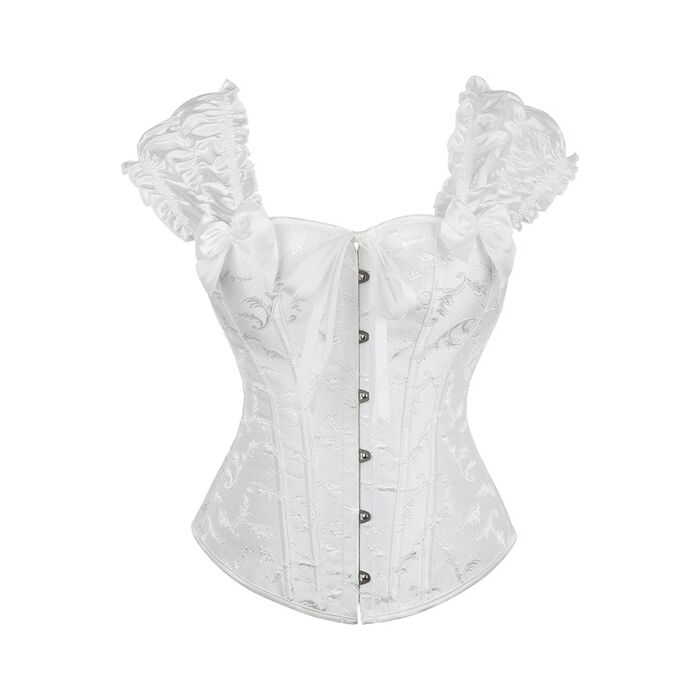 Corset anjos branco - Corset branco com hastes de PVC e detalhes de franjas