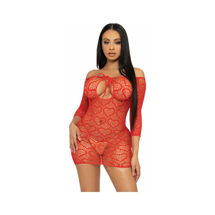 Leg Avenue - Mini Vestido Heart Net Vermelho - Tamanho Único