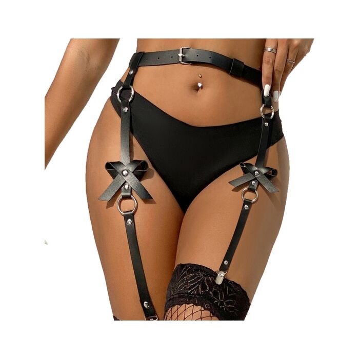 Cinto com ligas bondage preto - Simil de couro - fabricado em poliuretano.