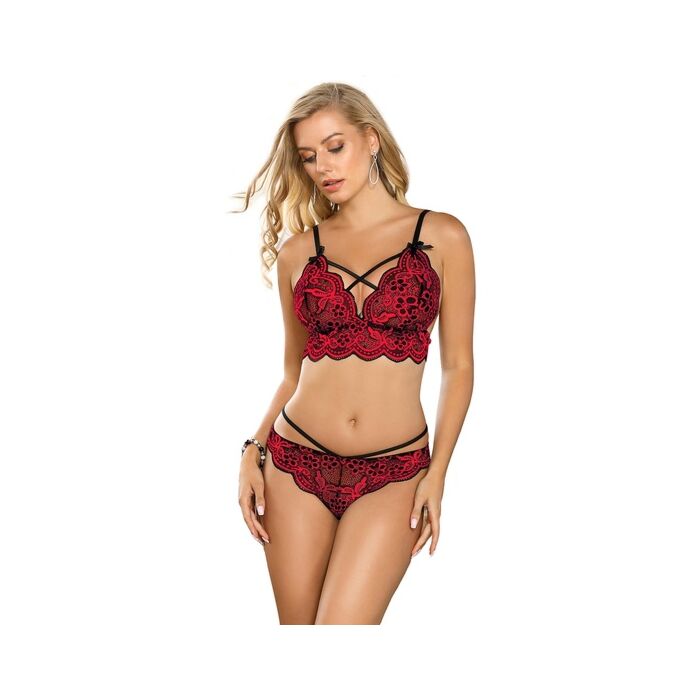 Conjunto Sutiã e Calcinha Vermelho com Cordões Cruzados